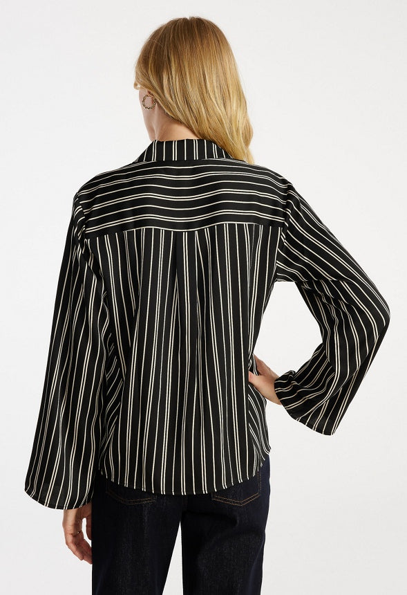 Silky Resort Shirt Black Caviar/ Beige Stripe
