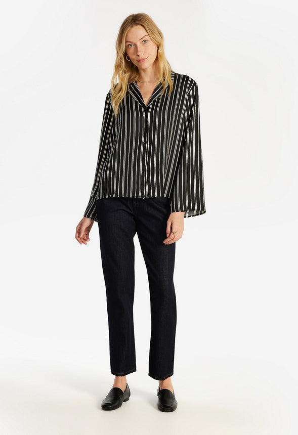 Silky Resort Shirt Black Caviar/ Beige Stripe